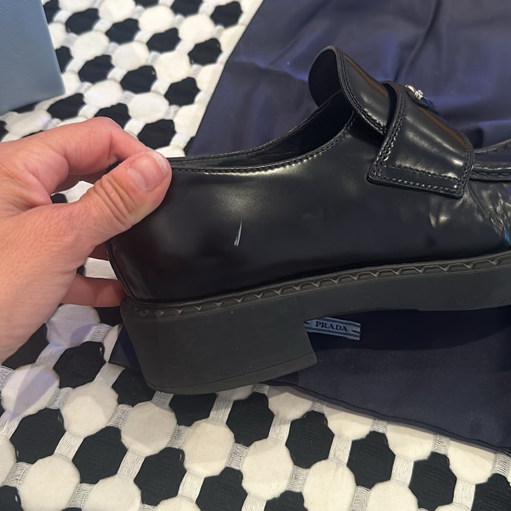 Prada Leather Triangle Logo Loafers Black 37 - Picture 10 of 12